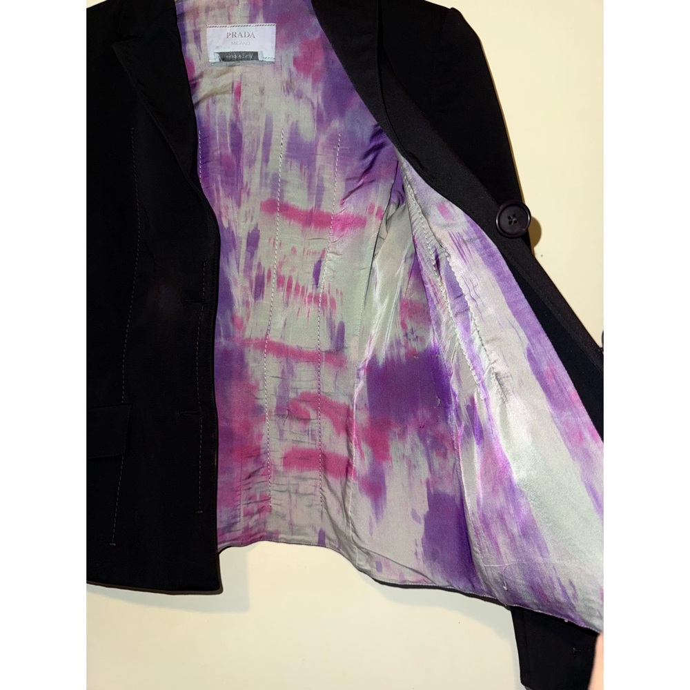 Prada Authentic Black Tyde Dye Pleated Elegant Black Women's Blazer - Picture 7 of 14